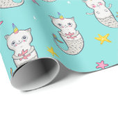 Cadeau Papier d'enveloppement de chats de sirène (Coin rond)