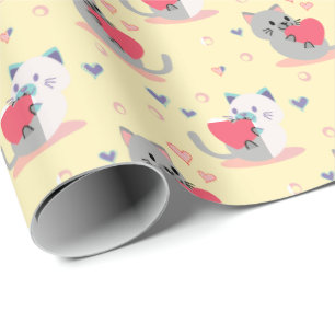 Cadeau Papier d'enveloppement de chats jaune pastel - Cha