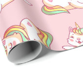 Cadeau Papier d'enveloppement de chats Rainbow Unicorn (Coin rond)