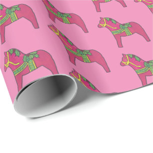 Cadeau Papier d'enveloppement de chevaux de Noël rose