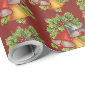 Cadeau Papier d'enveloppement de cloches de Noël rouge fo (Coin rond)