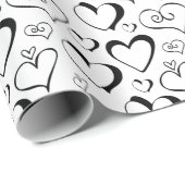 Cadeau Papier d'enveloppement de coeur noir et blanc (Coin rond)