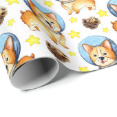 Cadeau Papier d'enveloppement de Corgi mou de l'espace (Coin rond)