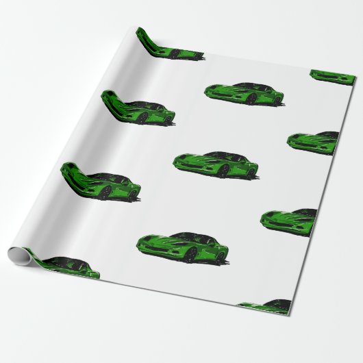 Cadeau Papier d'enveloppement de corvette C6 vert (Déroulé)