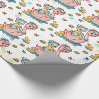 Cadeau Papier d'enveloppement de cygne rose et d'ours ble