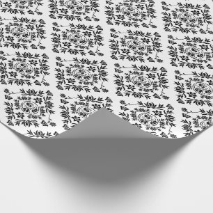Cadeau Papier d'enveloppement de Damas Floral noir et bla