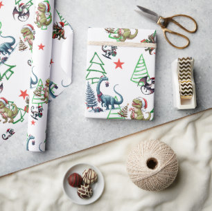 Cadeau Papier d'enveloppement de dinosaures de Noël migno