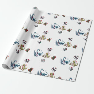 Cadeau Papier d'enveloppement de dinosaures de Noël migno