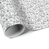 Cadeau Papier d'enveloppement de doodle monochrome (Coin rond)