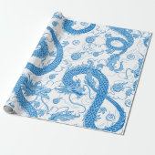 Cadeau Papier d'enveloppement de dragon oriental bleu (Déroulé)