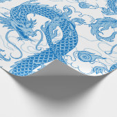 Cadeau Papier d'enveloppement de dragon oriental bleu (Coin)