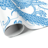 Cadeau Papier d'enveloppement de dragon oriental bleu (Coin rond)