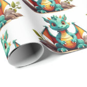 Cadeau Papier d'enveloppement de dragon pour bébé vert à (Coin rond)