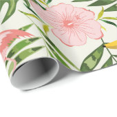 Cadeau Papier d'enveloppement de Flamant rose d'été tropi (Coin rond)
