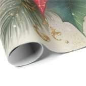 Cadeau Papier d'enveloppement de fleurs rouge de Noël (Coin rond)