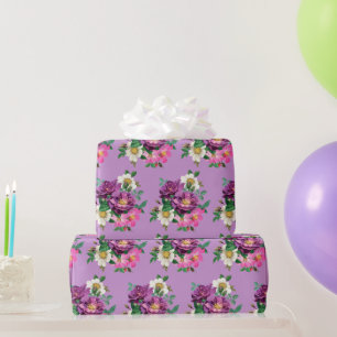 Cadeau Papier d'enveloppement de fleurs violettes et rose