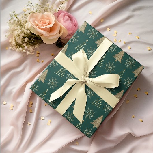 Cadeau Papier d'enveloppement de flocon de neige vert Gol