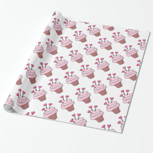 Cadeau Papier d'enveloppement de gâteaux de coeur rose et
