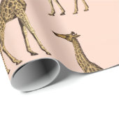 Cadeau Papier d'enveloppement de Giraffe Rose (Coin rond)