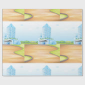 Cadeau Papier d'enveloppement de grand bâtiment bleu (Plat)