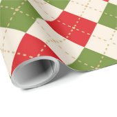 Cadeau Papier d'enveloppement de Jacquard rouge et vert (Coin rond)