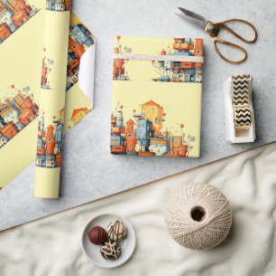 Cadeau Papier d'enveloppement de la ville de dessin - Jou