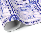 Cadeau Papier d'enveloppement de lapin de Noël bleu et bl (Coin rond)