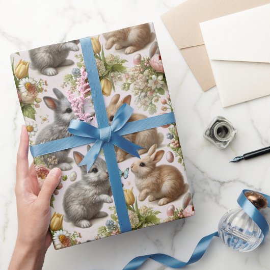 Cadeau Papier d'enveloppement de lapin de Pâques de charm