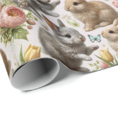 Cadeau Papier d'enveloppement de lapin de Pâques de charm (Coin rond)