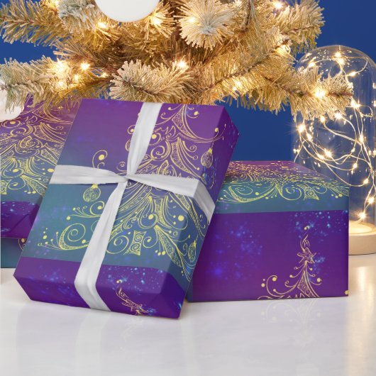 Cadeau Papier d'enveloppement de l'Arbre de Noël Or (Vacances)