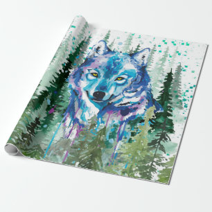 Cadeau Papier d'enveloppement de loup   Loup d'aquarelle 