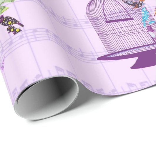 Cadeau Papier d'enveloppement de musique violet Birdcage (Coin rond)