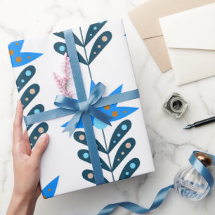 Cadeau Papier d'enveloppement de Noël à fleurs bleues
