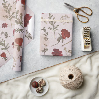 Cadeau Papier d'enveloppement de Noël à fleurs pressées
