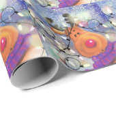 Cadeau Papier d'enveloppement de Noël avec un renne heure (Coin rond)