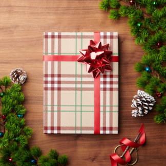 Cadeau Papier d'enveloppement de Noël beige, rouge et ver