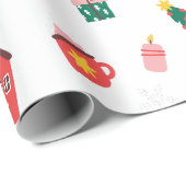 Cadeau Papier d'enveloppement de Noël beige rouge et vert (Coin rond)