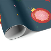 Cadeau Papier d'enveloppement de Noël bleu foncé et rouge (Coin rond)