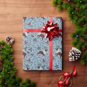 Cadeau Papier d'enveloppement de Noël cardinal et renne