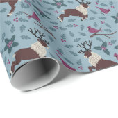 Cadeau Papier d'enveloppement de Noël cardinal et renne (Coin rond)