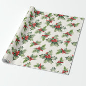 Cadeau Papier D'Enveloppement De Noël Classique Holly Et (Déroulé)