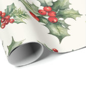 Cadeau Papier D'Enveloppement De Noël Classique Holly Et (Coin rond)