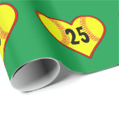 Cadeau Papier d'enveloppement de Noël de coeur de softbal (Coin rond)