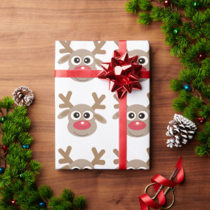 Cadeau Papier d'enveloppement de Noël de rennes à nez rou