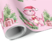 Cadeau Papier d'enveloppement de Noël Dinosaure Rose (Coin rond)