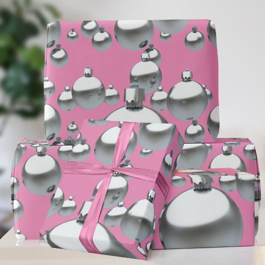 Cadeau Papier d'enveloppement de Noël en argent rose