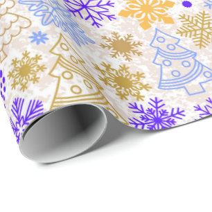 Cadeau Papier d'enveloppement de Noël en néon violet et o