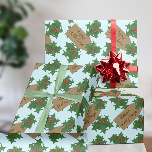 Cadeau Papier d'enveloppement de Noël Holly Berries