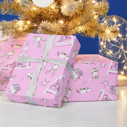 Cadeau Papier d'enveloppement de Noël, Noël de bois rose