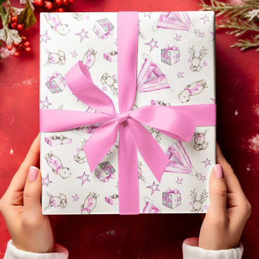 Cadeau Papier d'enveloppement de Noël, Noël de bois rose